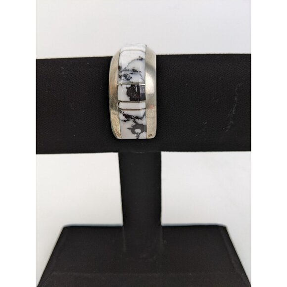 Steve Francisco Native American Sterling White Buffalo Inlay Bracelet For Women - Picture 2 of 11